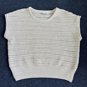 Joie Sweater Womens XL Beige Open Knit Sleeveless Metallic Sparkle Top